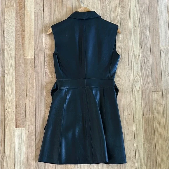 Maje Black Genuine Leather Sleeveless Button-Up Dress - Picture 4 of 4